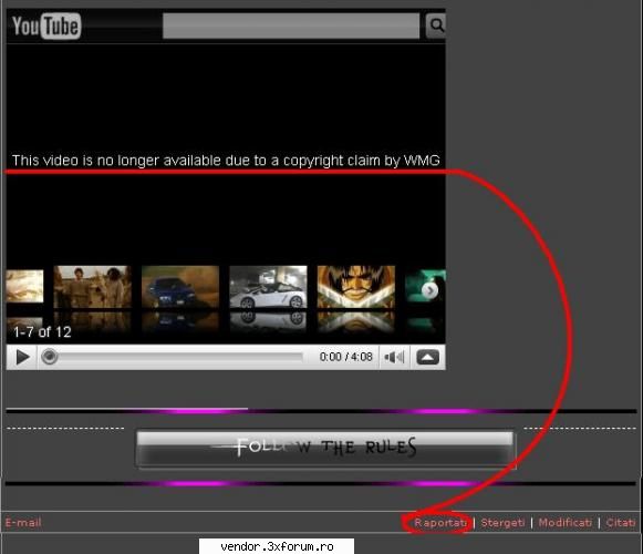 folositi butonul   pentru a anunta orice video  inactiv, aflat in acest forum ! (music -youtube).